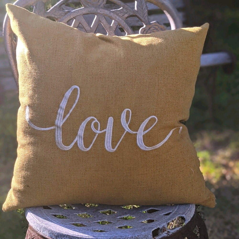 Mustard|Gold Feather Pillow Love 18x18